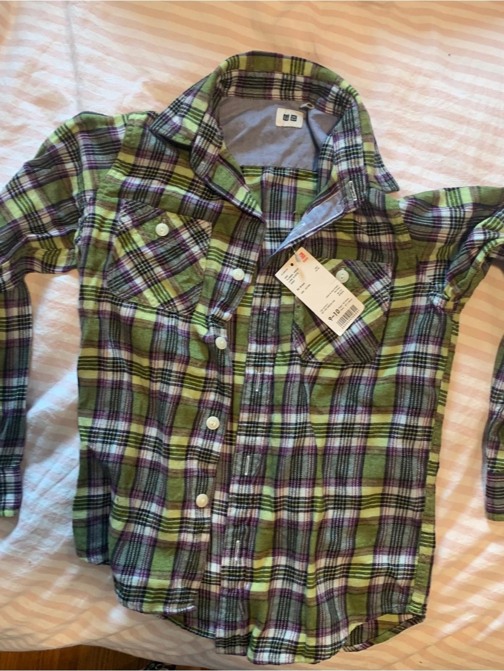 Uniqlo Green and Purple Plaid Kids Button-Down Shirt